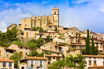 Fototapeta na wymiar View of the village of Eus in Pyrenees-Orientales, Languedoc-Roussillon. Eus is listed as one of the 100 most beautiful villages in France 