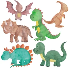 Papier Peint photo Lavable Dinosaures dinosaurs Watercolor illustration Isolated Dino Kids Hand-painted 