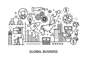 Modern thin line design vector illustration, concept of global business process and finance success in the world, for graphic and web design