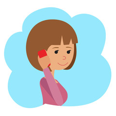 Vector illustration in flat style. Icon girl with phone in hands.