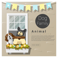 Cute animal family background with Dogs, vector , illustration
