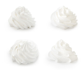 Whipped cream isolated on a white background. Front view.