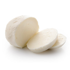 Piece of white mozzarella isolated on white background with clipping path. Front view.