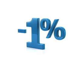 3d illustration of one percent discount in blue letters