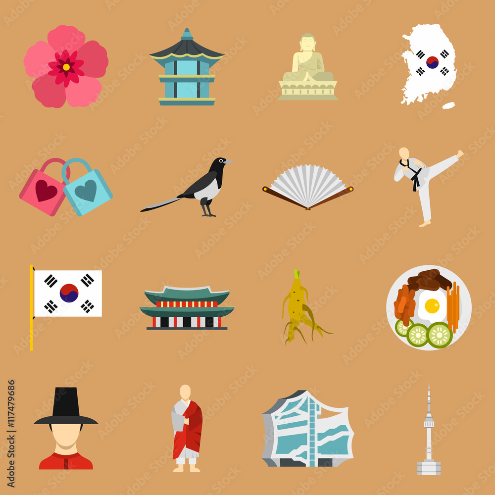 Aufkleber flat south korea icons set. universal south korea icons to use for web and mobile ui, set of basic s