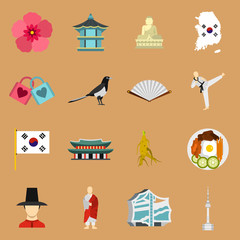 Flat South Korea icons set. Universal South Korea icons to use for web and mobile UI, set of basic South Korea elements isolated vector illustration