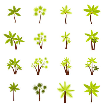 Flat tree icons set. Universal tree icons to use for web and mobile UI, set of basic tree elements isolated vector illustration