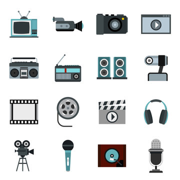 Flat video icons set. Universal video icons to use for web and mobile UI, set of basic video elements isolated vector illustration
