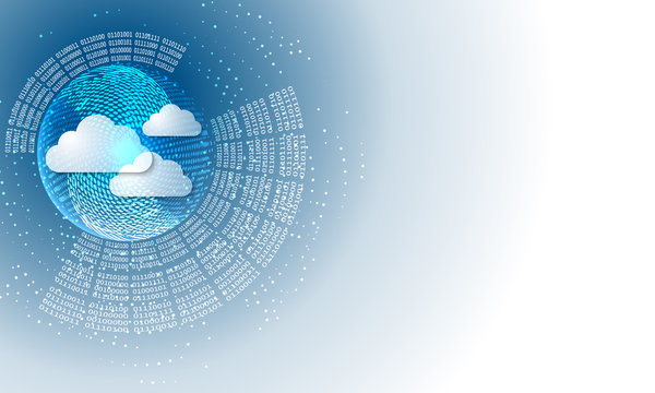 Vector abstract background with circular binary code and cloud