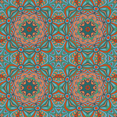 Seamless floral ethnic motives. Mandala. Zentangl relaxation. Hand drawn batskground. Textile design