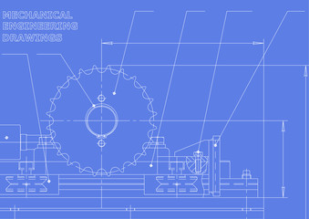 Mechanical engineering drawings. Vector. Drawing on a blue background