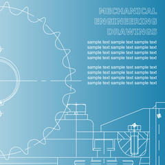 Mechanical engineering drawings on a blue background. Vector. For inscriptions