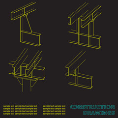 Construction drawings. 3D metal construction. The beams and columns. Cover, background for inscriptions