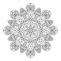 Mandala doodle drawing. Round ornament. Ethnic motives. Relaxing coloring