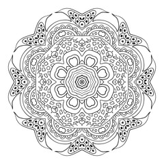 Mandala doodle drawing. floral round ornament. Ethnic motives. Zentangl. Relaxing coloring