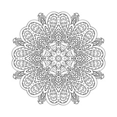 Mandala doodle drawing. floral round ornament. Ethnic motives. Zentangl Hearts. Relaxing coloring. Flower