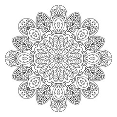 Mandala doodle drawing. floral round ornament. Ethnic Arabic motifs. Zentangle. Relaxing coloring