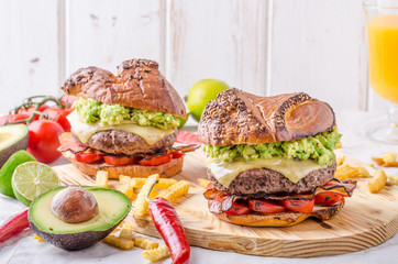 Beef burger with avocado dip