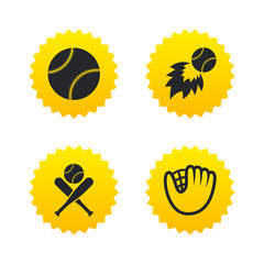 Baseball icons. Ball with glove and bat symbols.