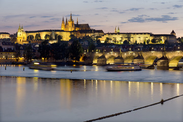 Night Prague gothic Castle with Charles Bridge, Czech Republic