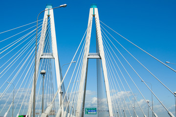 Fototapeta na wymiar Cable-stayed bridge in St. Petersburg, Russia over the Neva River