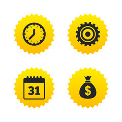 Business signs. Calendar and USD money bag icons