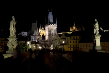 Fototapeta premium Night Prague gothic Castle from Charles Bridge, Czech Republic