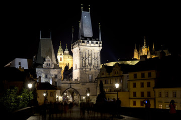 Fototapeta na wymiar Night Prague gothic Castle from Charles Bridge, Czech Republic
