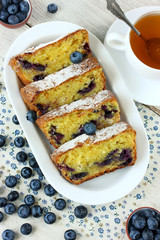 Cheese cake with oat flakes and blueberry selective focus