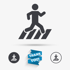 Crosswalk icon. Crossing street sign.