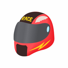 Racing helmet icon in cartoon style isolated on white background. Equipment symbol
