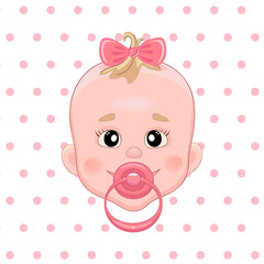 baby with a pink pacifier in the background