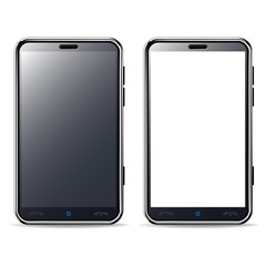 Smart phone with black and blank screen isolated.