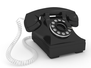 3d render vintage black telephone isolated on white background.