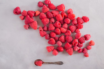 a handful of fresh raspberries, top view