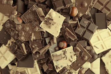 Chopped chocolate bars with nuts