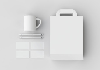 White stationery mock-up template for branding identity on gray background for graphic designers presentations and portfolios. 3D rendering.