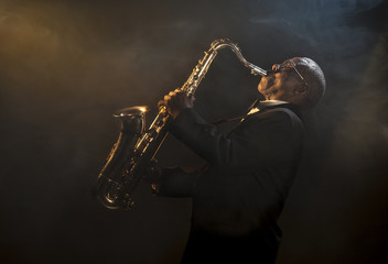 Obraz na płótnie Canvas African American Saxophonist Sax Jazz Music
