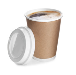 Paper cup of coffee isolated on white
