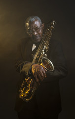 Naklejka premium African American Saxophonist Sax Jazz Music