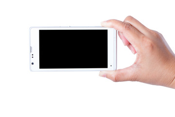 Hand holding touch screen mobile