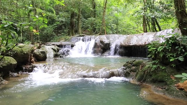 waterfall in tropical forests at sra nang manora forest park, Thailand
