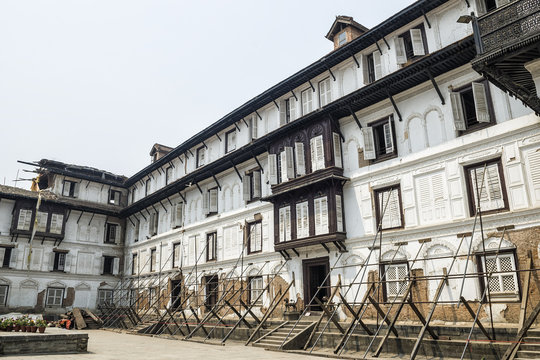 Basantapur Durbar after major earthquake in 2015 and reconstruction is on going, Kathmandu Durbar Square, Nepal