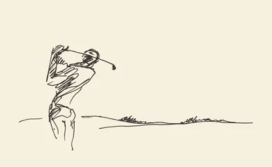 Tapeten Sketch man hitting golf ball vector illustration. © Alexandr Bakanov