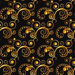vector illustration. Vintage floral lace pattern. Gold on a black background
