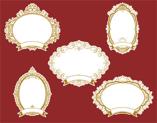 Set of vector labels, cutout paper frames with flourish decoration, vintage ornamental calligraphic vignettes, eps10