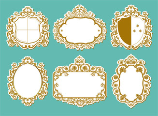 Set of vector labels, cutout paper frames with flourish decoration, vintage ornamental calligraphic vignettes, eps10