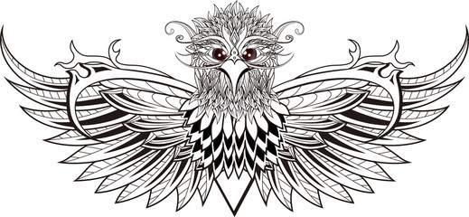Patterned owl on the grunge background. African / indian / totem / tattoo design. It may be used for design of a t-shirt, bag, postcard, a poster