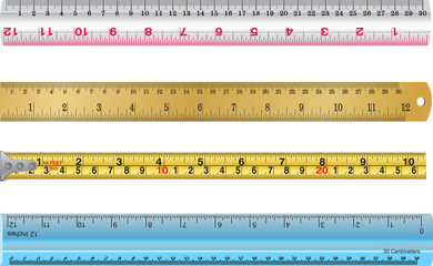colorful rulers, millimeters, centimeters and inches, Ruler flat icon vector illustration, ruler icon. School icon symbol ruler education equipment. Some yellow ruler tool.