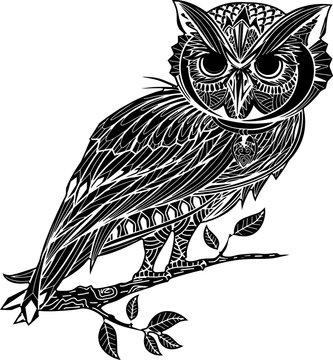 Patterned owl on the grunge background. African / indian / totem / tattoo design. It may be used for design of a t-shirt, bag, postcard, a poster